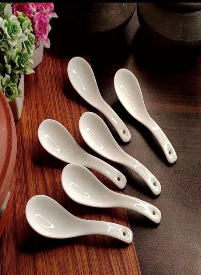 BLISS START Ceramic Serving Spoon Set of 6, Long Handled Soup & Dessert,Chinese Spoon Ceramic Tableware Set,- Microwave Safe - Image 4